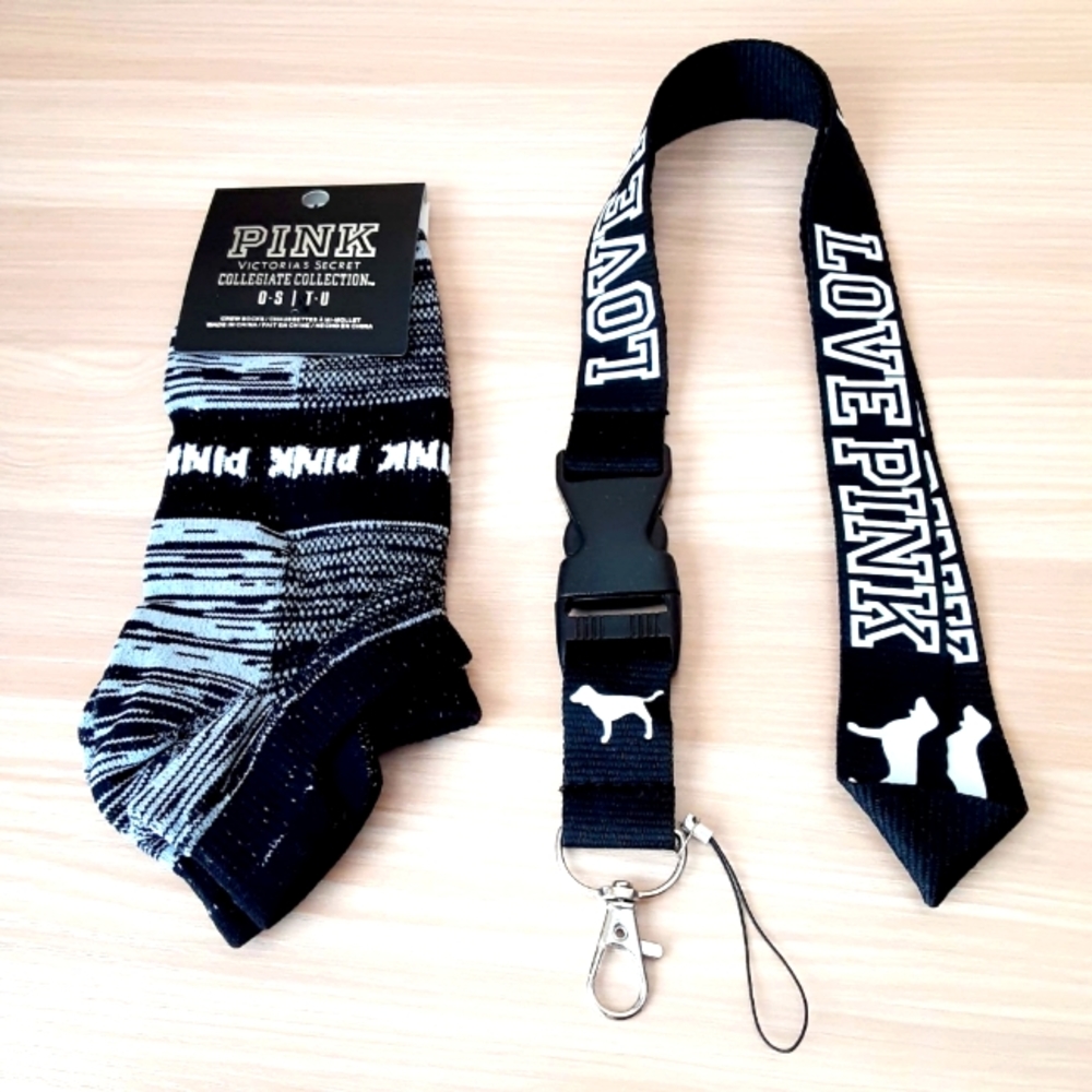 Victoria's secret PINK sock and lanyard